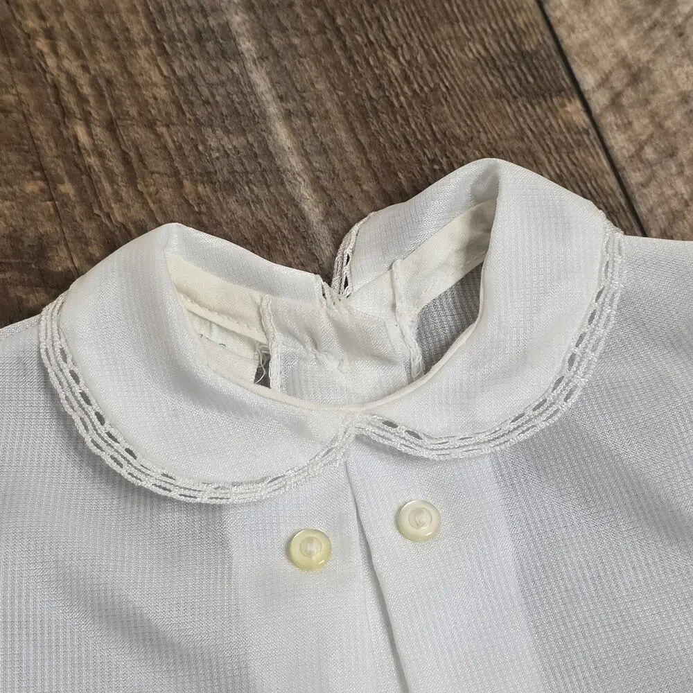 Vintage White Toddler Blouse 4T Puff Sleeve Embroidered Peter Pan Cottagecore